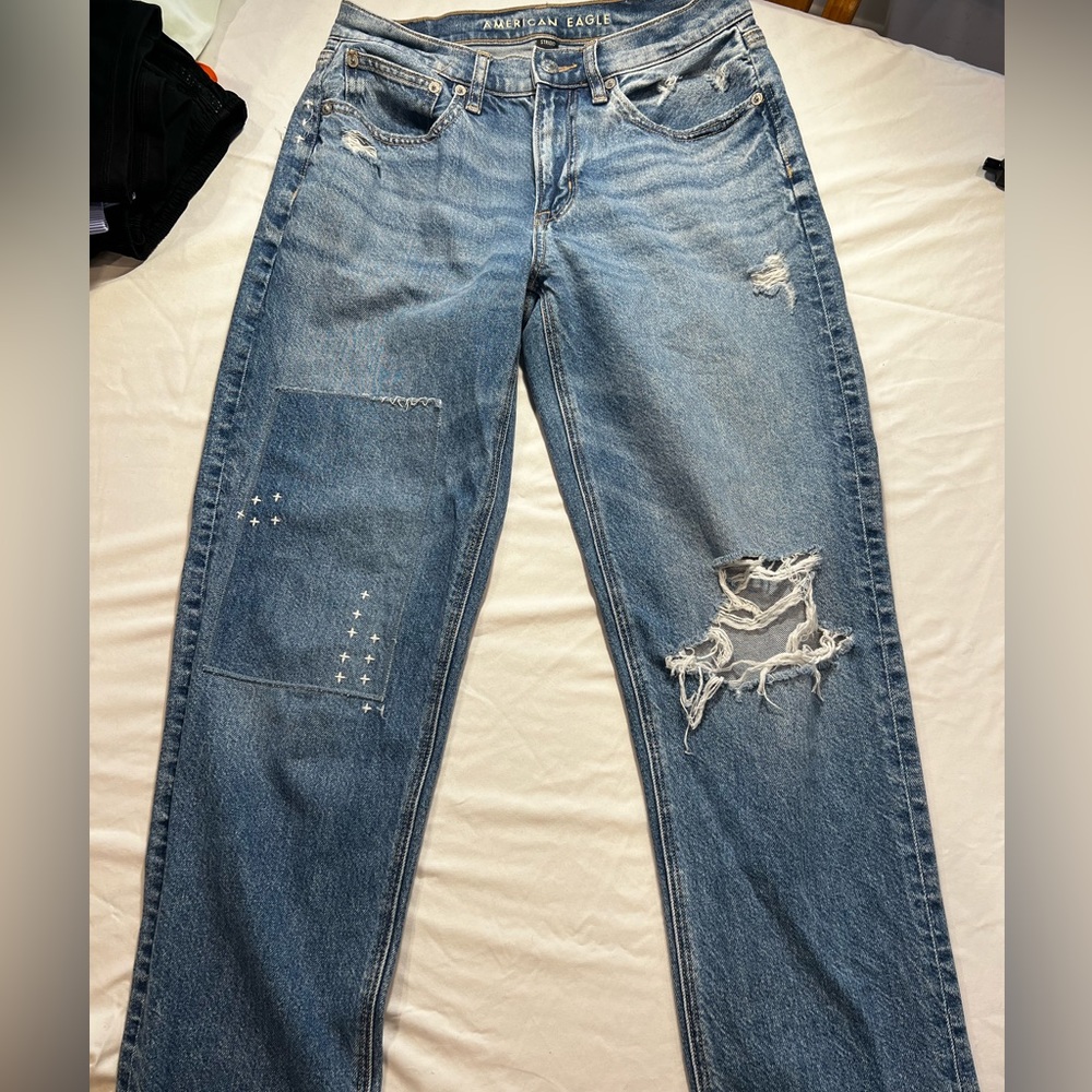 American Eagle, ripped straight leg jeans. Size 2